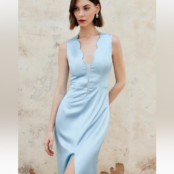 Commense Scalloped edge Blue Floor Length Dress - Picture 4 of 5